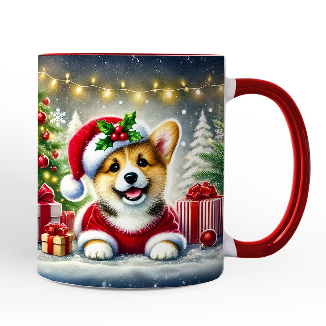 Adorable Welsh Corgi with Santa Hat Mug, Jolly Christmas Gift